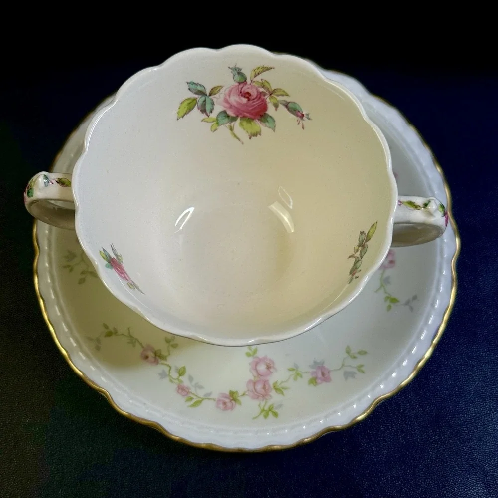 Mismatched‎ Tea Cups & Saucers Set Of 2 Vtg Bone China Pink Roses Green Floral